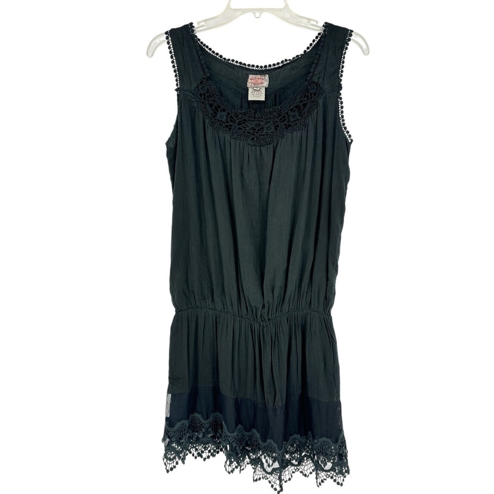 Aoyama Itchome Black Silk Blend Crochet Lace Dress Drop Waist Boho Size Medium